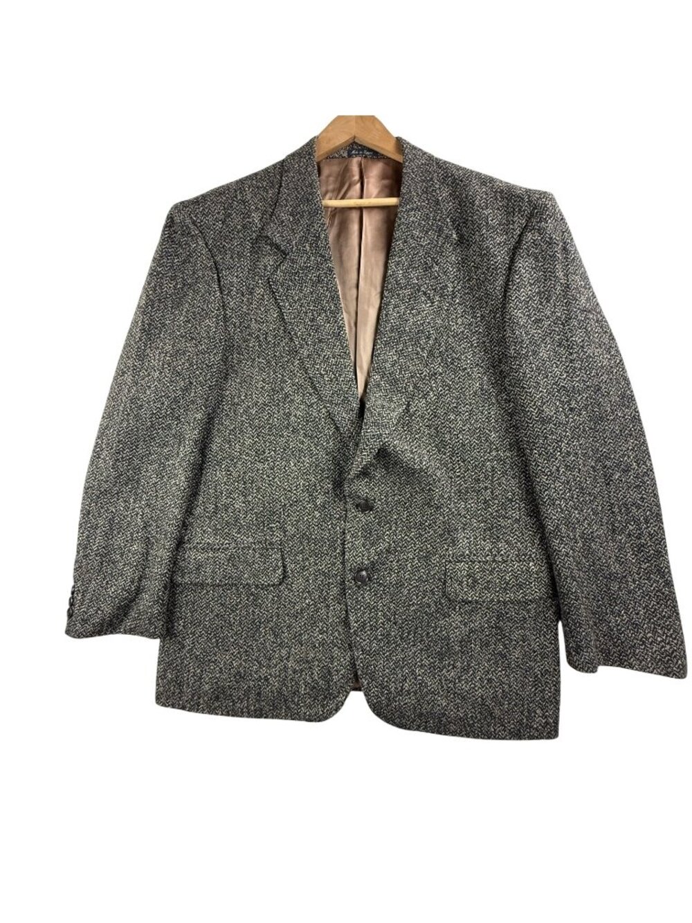 J. RIGGINGS Blazer Mens 44 Brown Herringbone Wool Blend Tweed Sport Coat Jacket